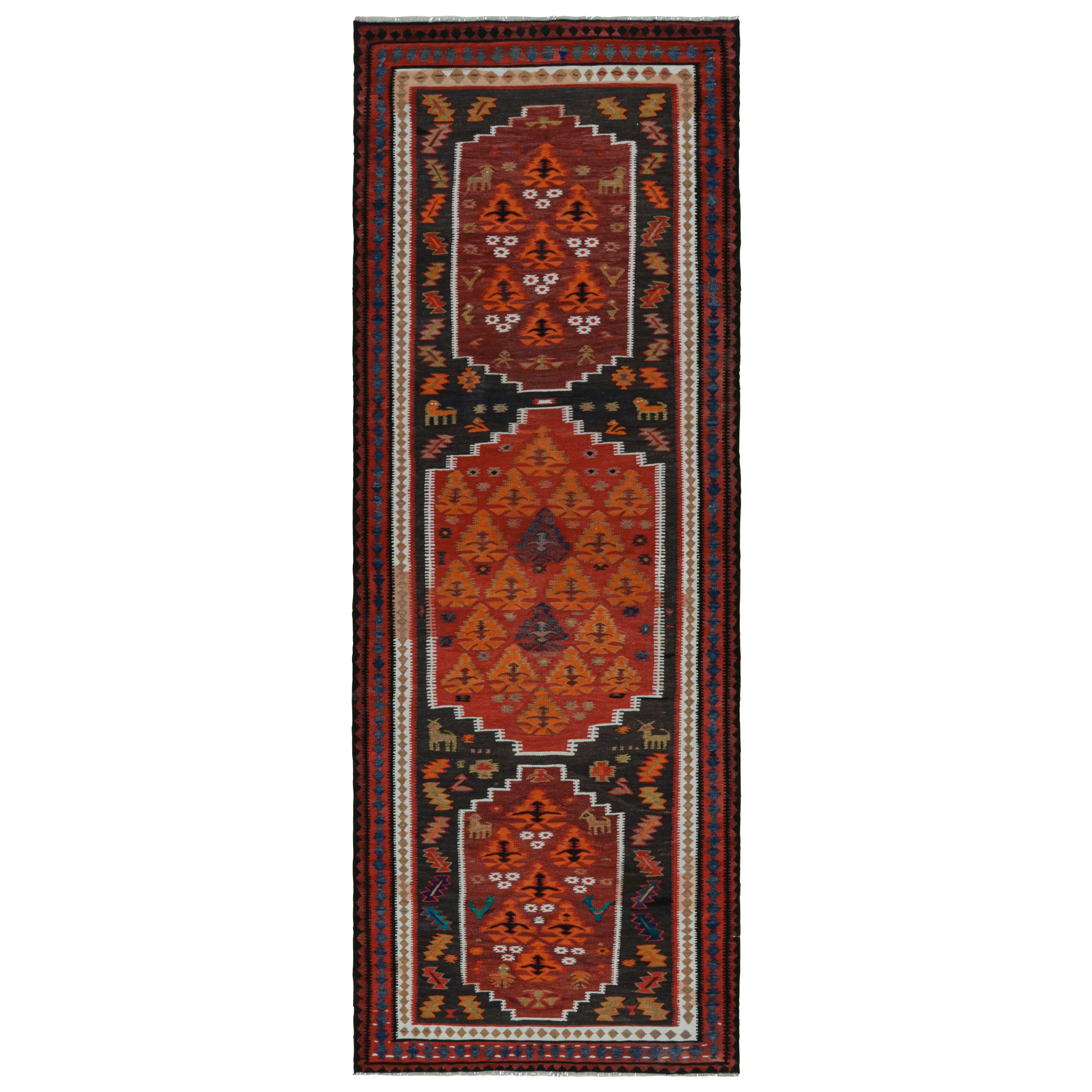 Vintage tribal Persian Kilim runner rug, with Pictorial motifs, from Rug & Kilim For Sale