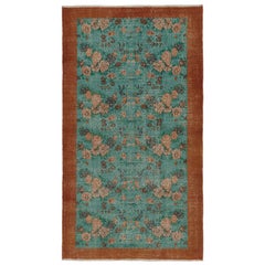 Retro Zeki Muren rug in Teal, with floral patterns, from Rug & Kilim