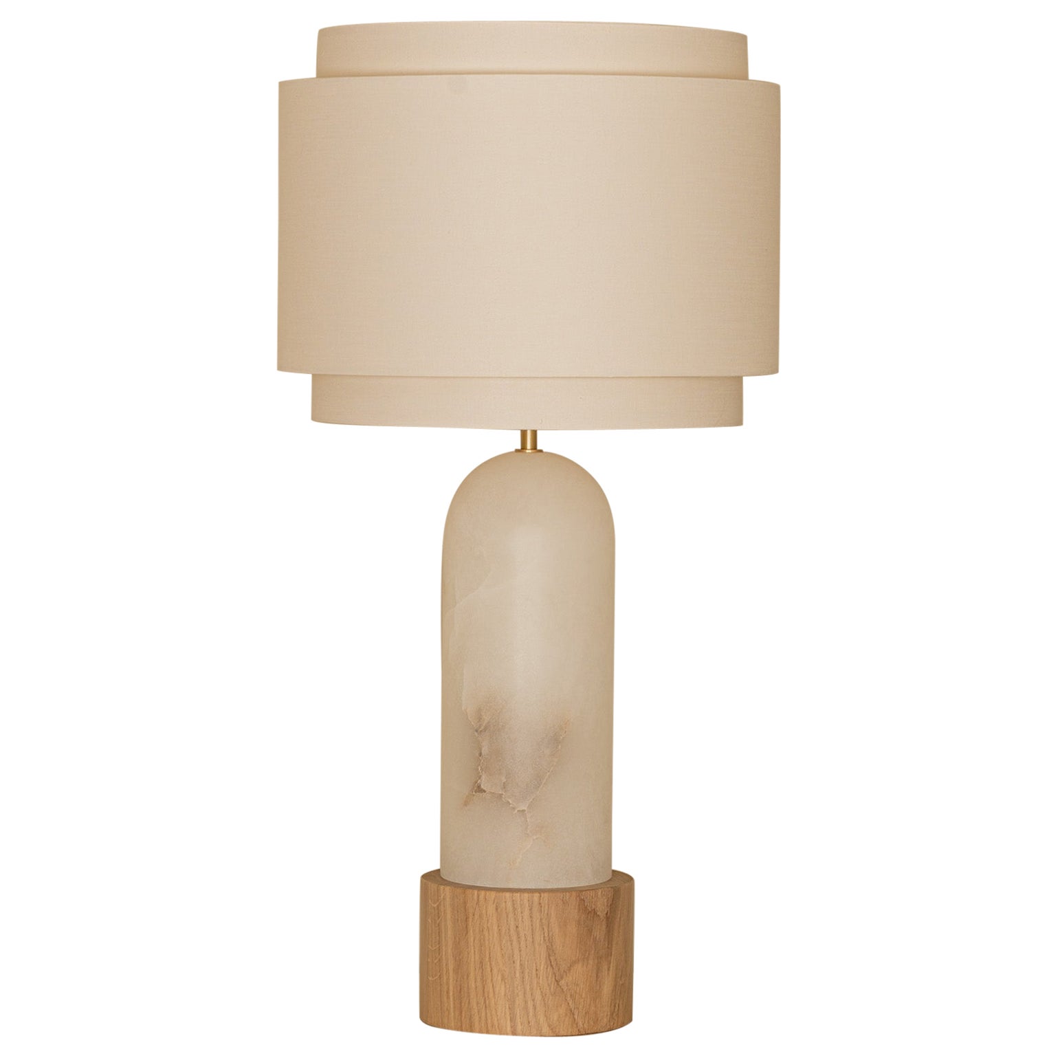 White Alabaster And Oak Base Pura Kelo Double Table Lamp by Simone & Marcel For Sale