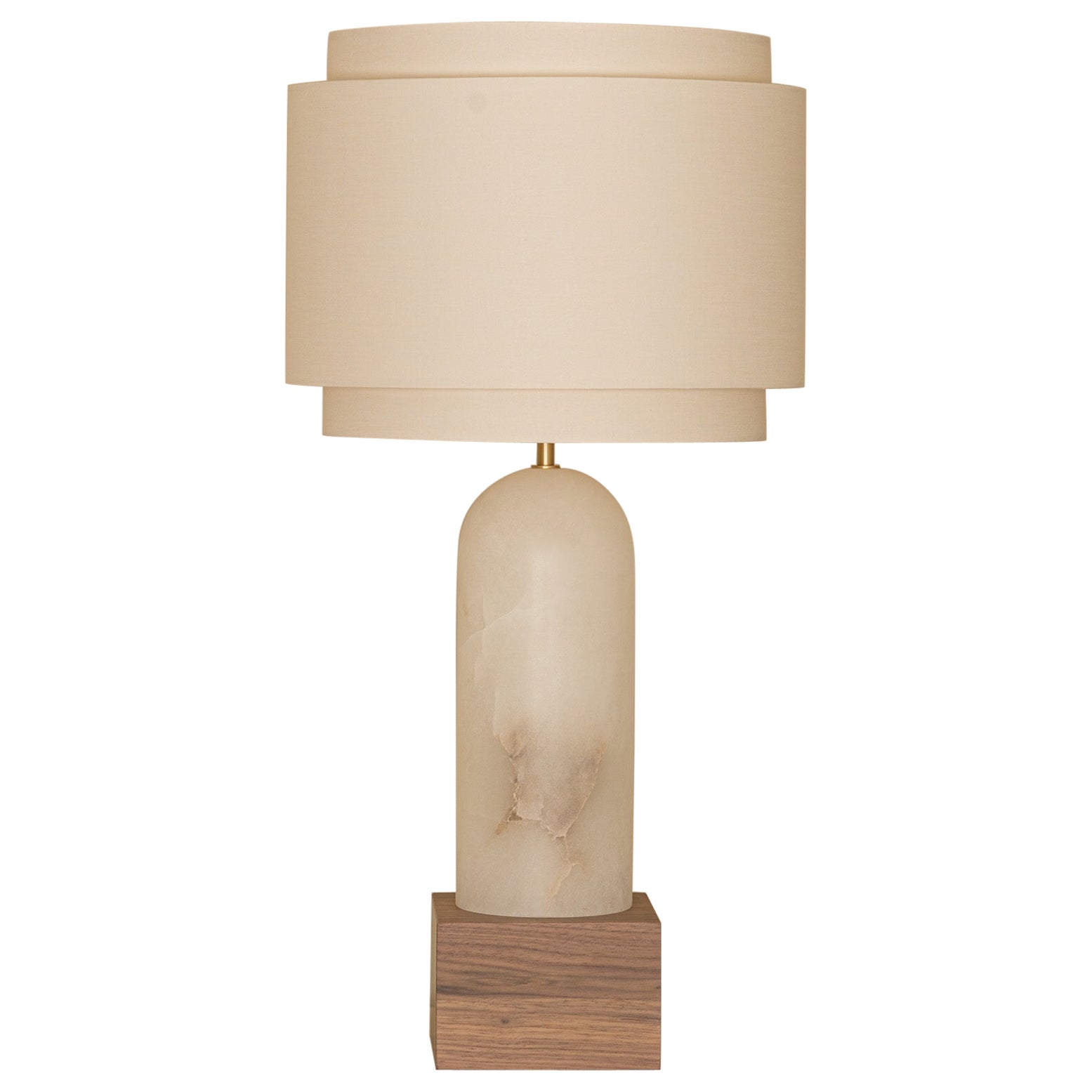 White Alabaster And Walnut Base Pura Kelo Double Table Lamp by Simone & Marcel For Sale