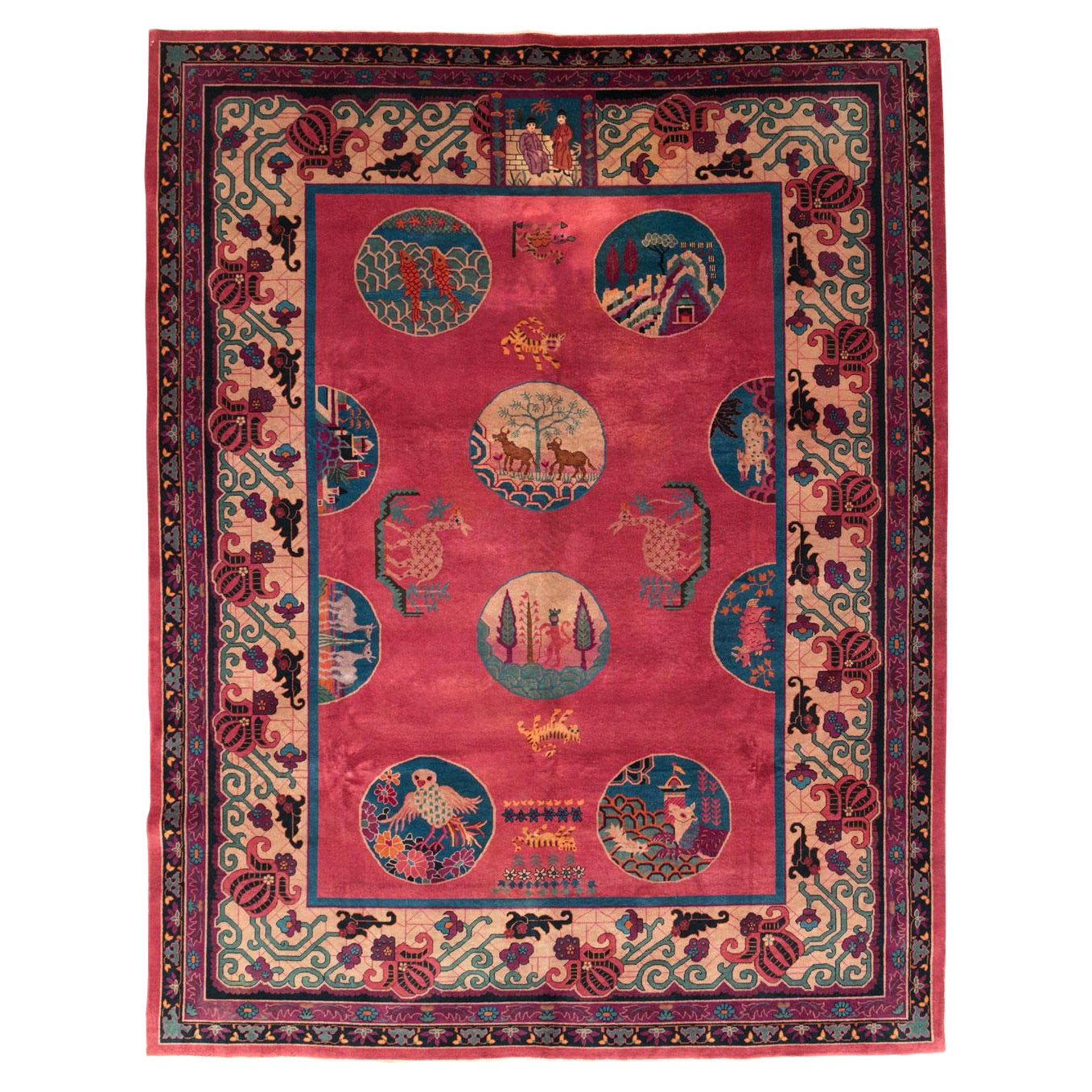 Mid-20th Century Handmade Chinese Pictorial Art Deco Room Size Carpet For Sale