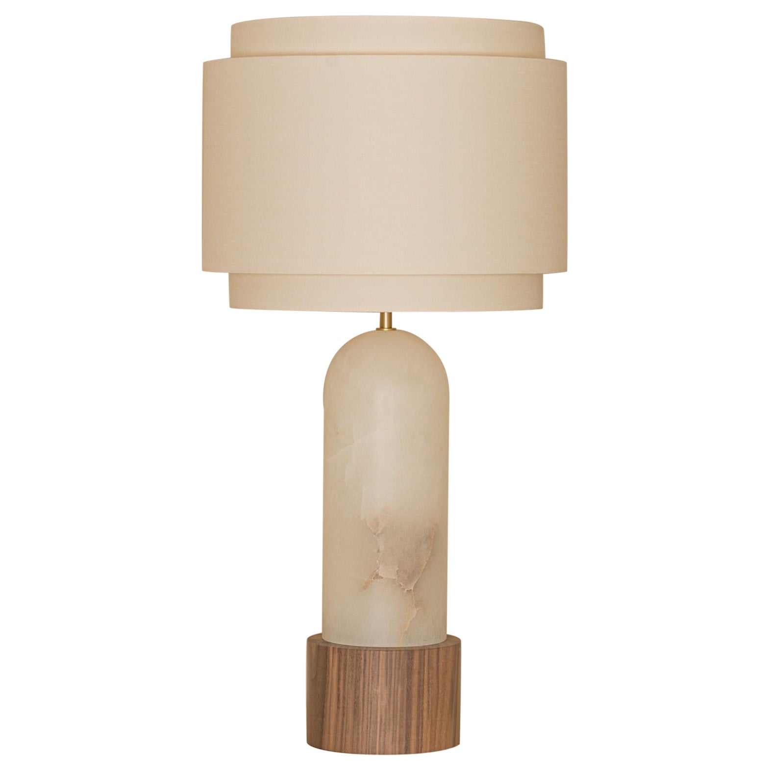 Lámpara de mesa doble Pura Kelo de alabastro blanco y base de nogal by Simone & Marcel en venta