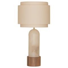 White Alabaster And Walnut Base Pura Kelo Double Table Lamp by Simone & Marcel