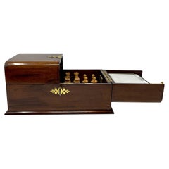 Used English Mahogany and Brass Signed Games Box Compendium, Circa 1880.