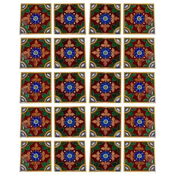 Ancien Minton Hollins & Co Mural Carreau Fleuron Motif Stoke Ancien Minton Hollins & Co Mural Carreau Fleuron Motif Stoke
