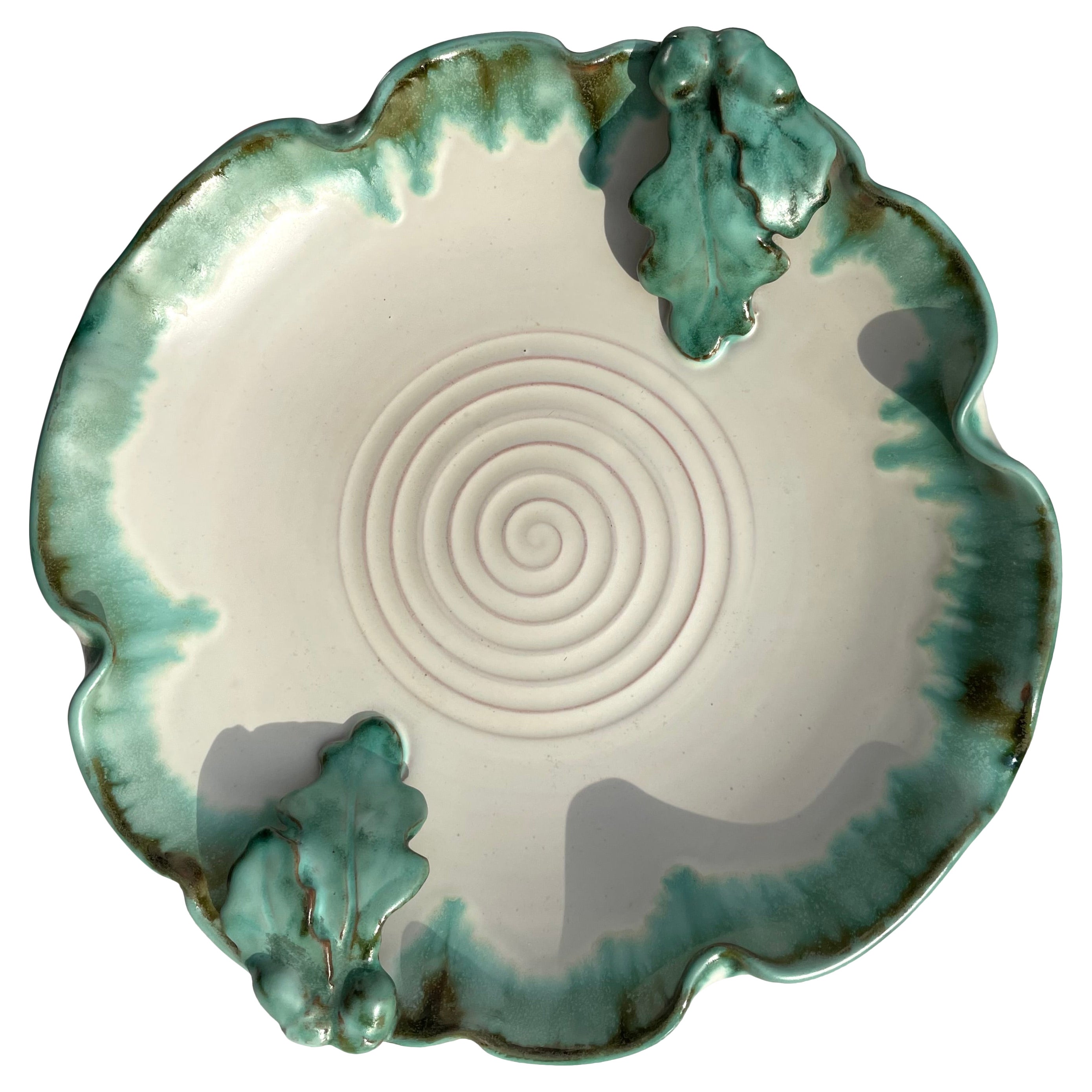 Art Nouveau White Green Organic Bowl Centerpiece, 1950s