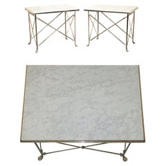 PAIR OF RALPH LAUREN BEL AIR CONSOLE TABLES LIONS PAW FEET & ITALIAN MARBLE TOPs