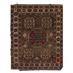 Antique tribal Kazak rug in Brown with Geometric Patterns, from Rug & Kilim