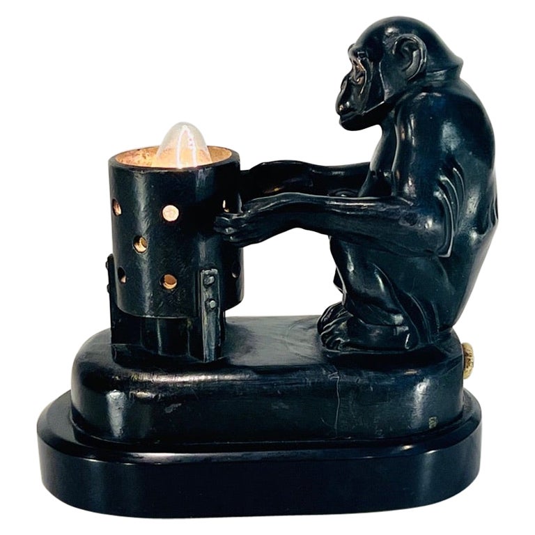 Max Le Verrier Art deco ( Original) table lamp french bronze chipanzee 1930