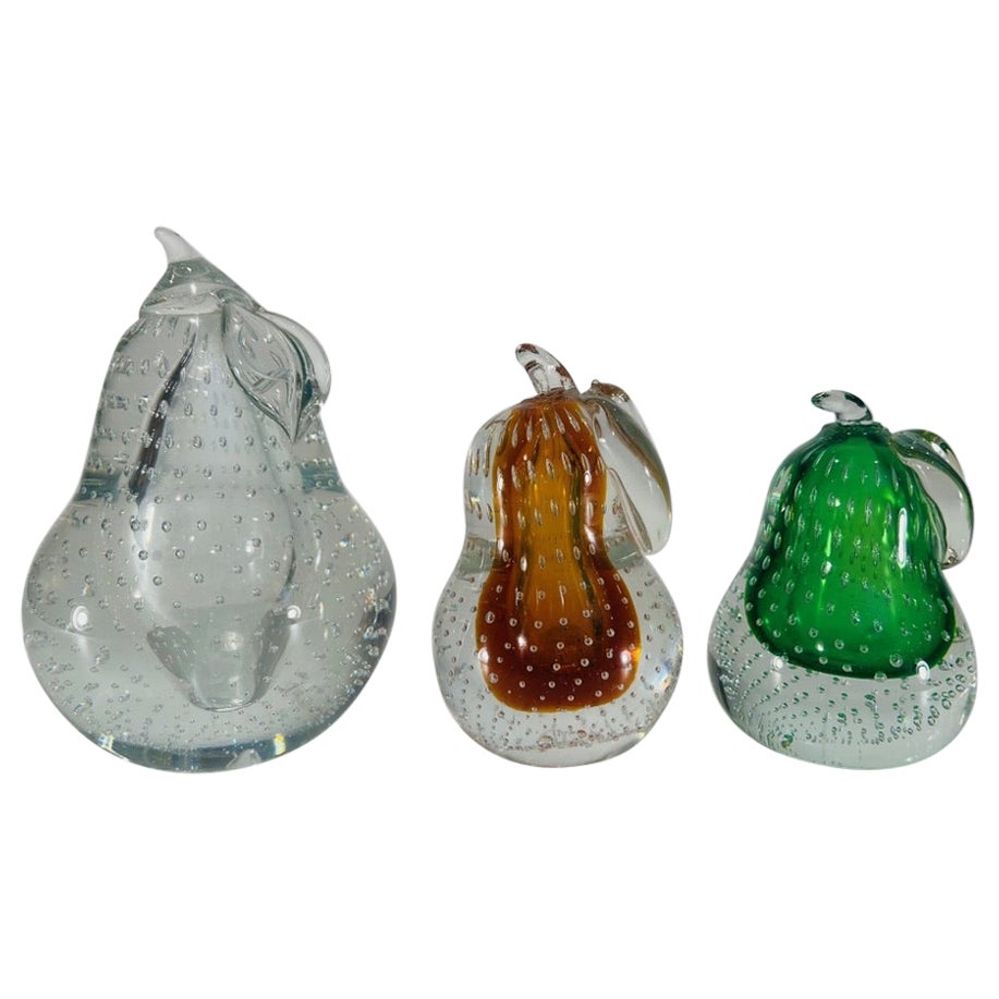 Cenedese  Murano glass set of pears with bubbles circa 1950 For Sale