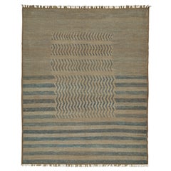 Rug & Kilim’s Moroccan Style Rug in Beige-Brown and Blue Stripes and Chevrons