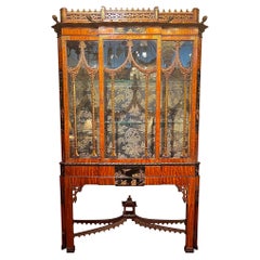 Antique Chinese Chippendale Satinwood and Black Lacquer Vitrine, Circa 1880.