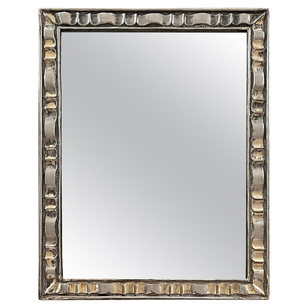 Buccellati Style Large Silver Ribbon Dressing Mirror For Sale