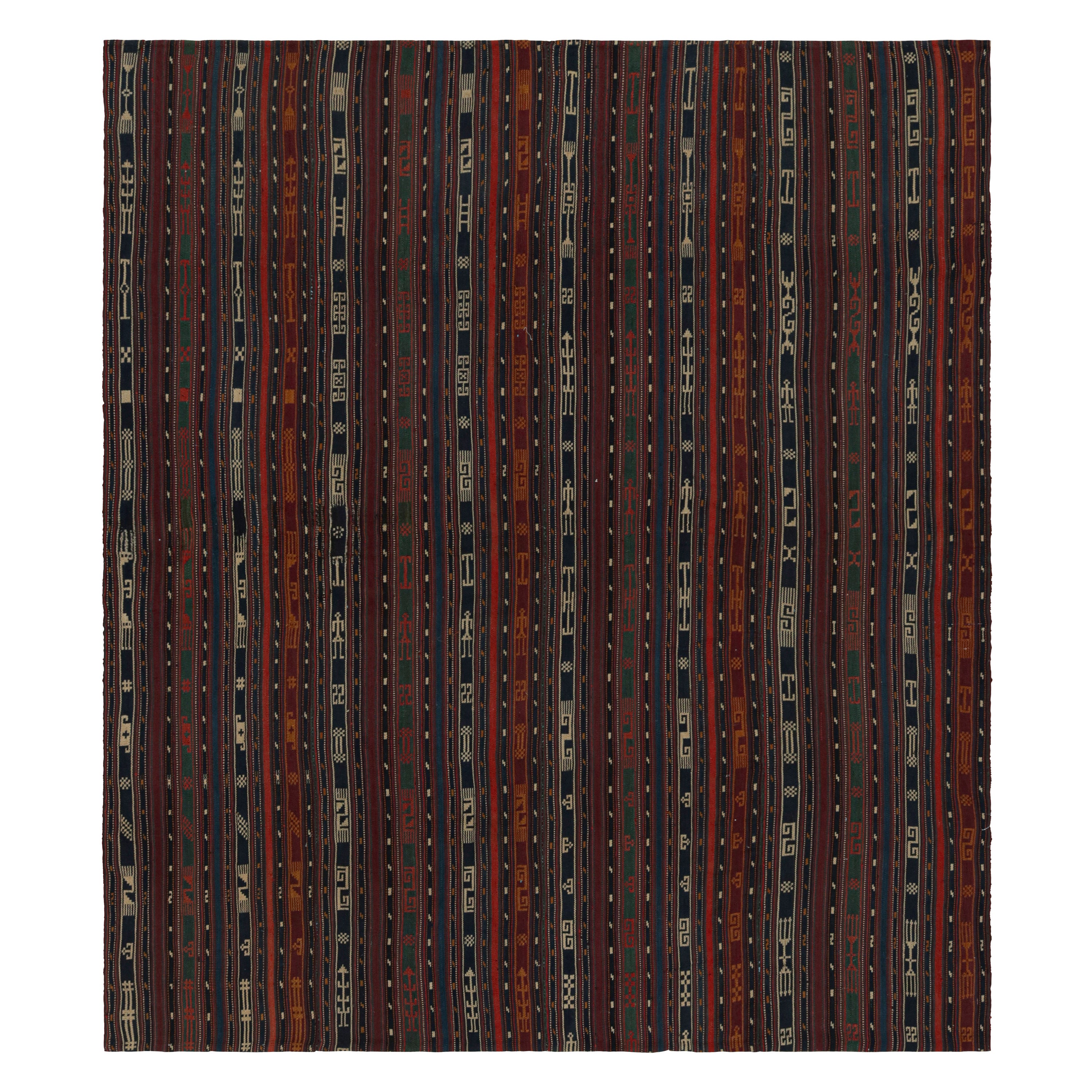 Vintage Shahsavan tribal Persian Kilim rug, with Stripes, from Rug & Kilim For Sale