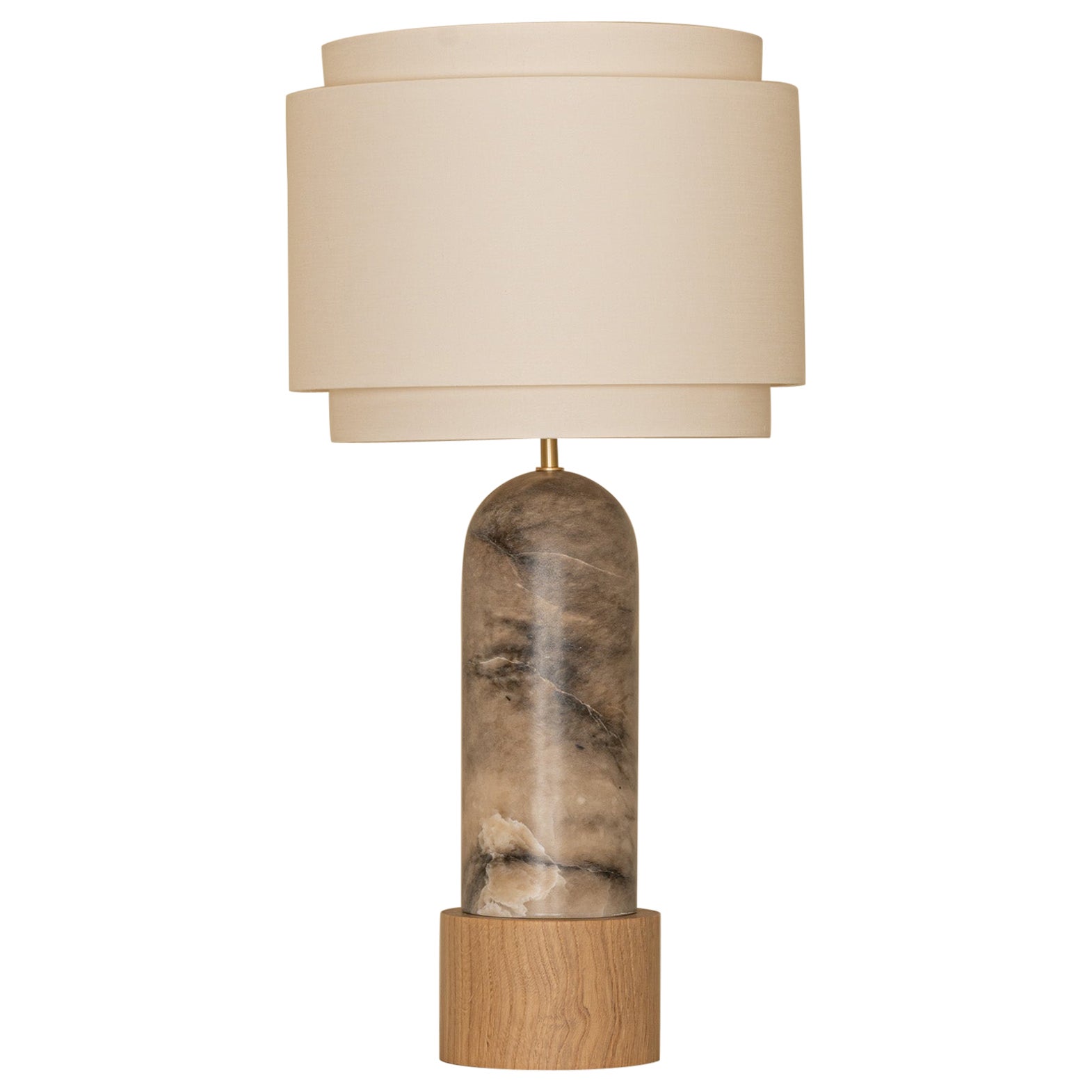 Tobacco Alabaster And Oak Base Pura Kelo Double Table Lamp by Simone & Marcel