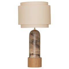 Tobacco Alabaster And Oak Base Pura Kelo Double Table Lamp by Simone & Marcel