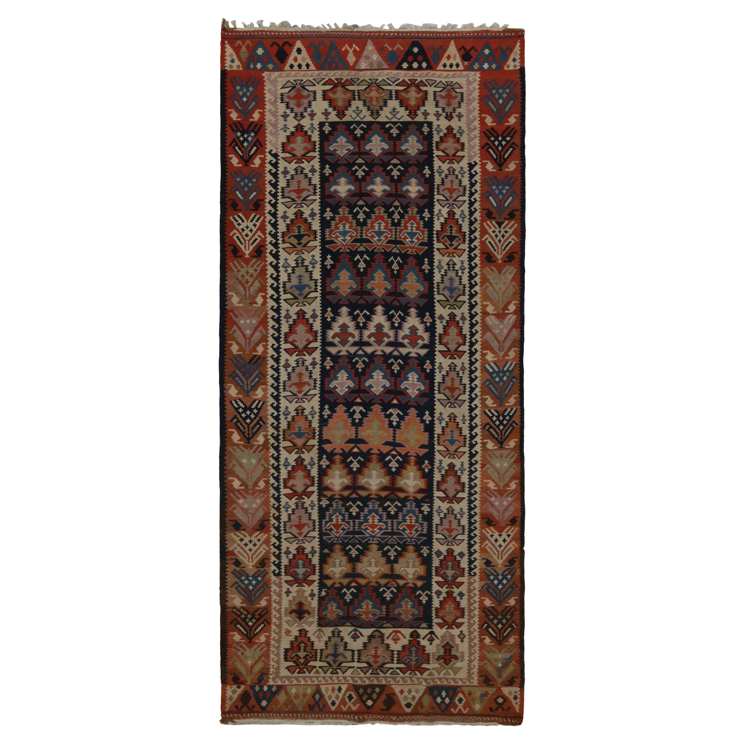 Vintage Tribal Kilim in Blue-Brown Geometric Patterns, from Rug & Kilim For Sale