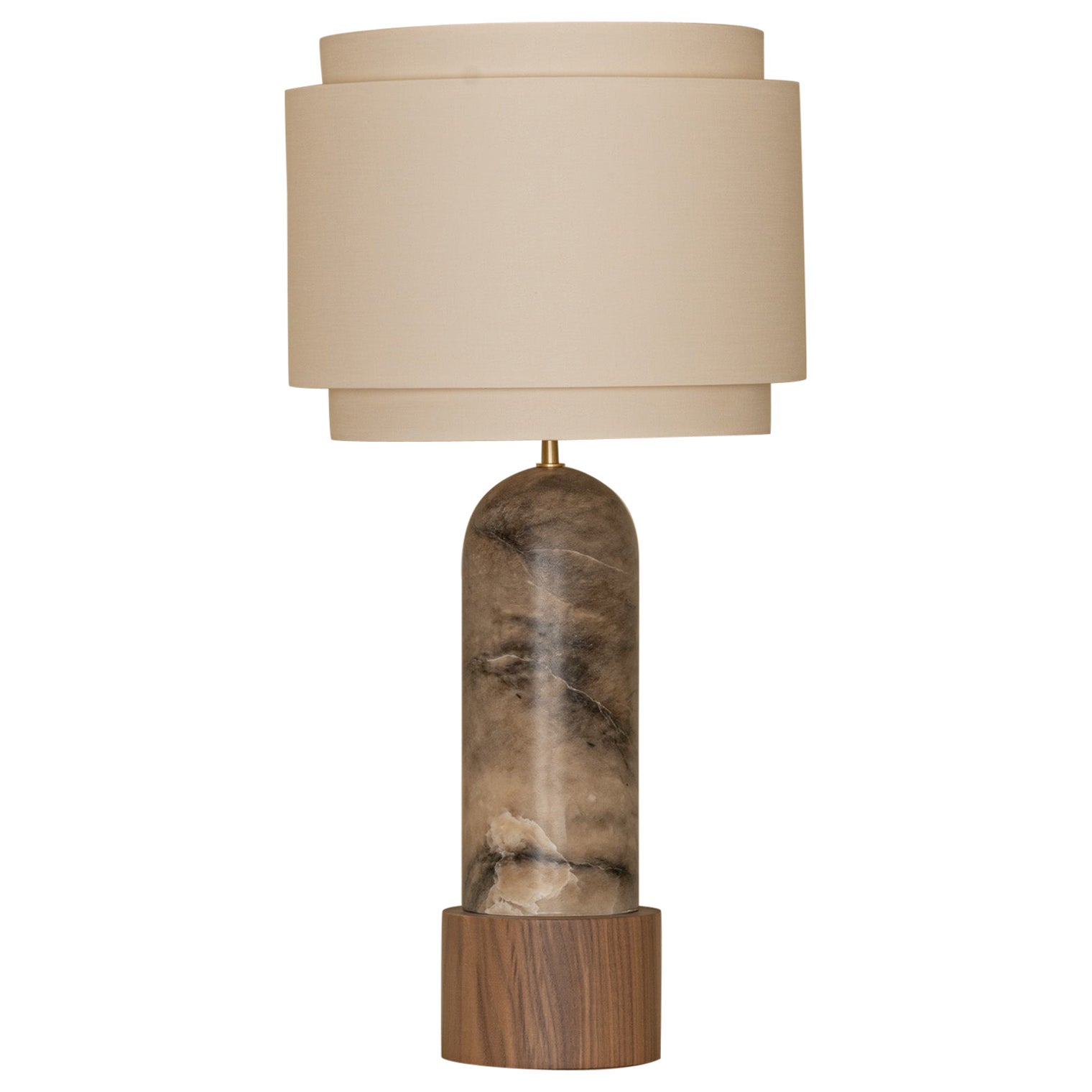 Tobacco Alabaster And Walnut Base Pura Kelo Double Table Lamp by Simone & Marcel