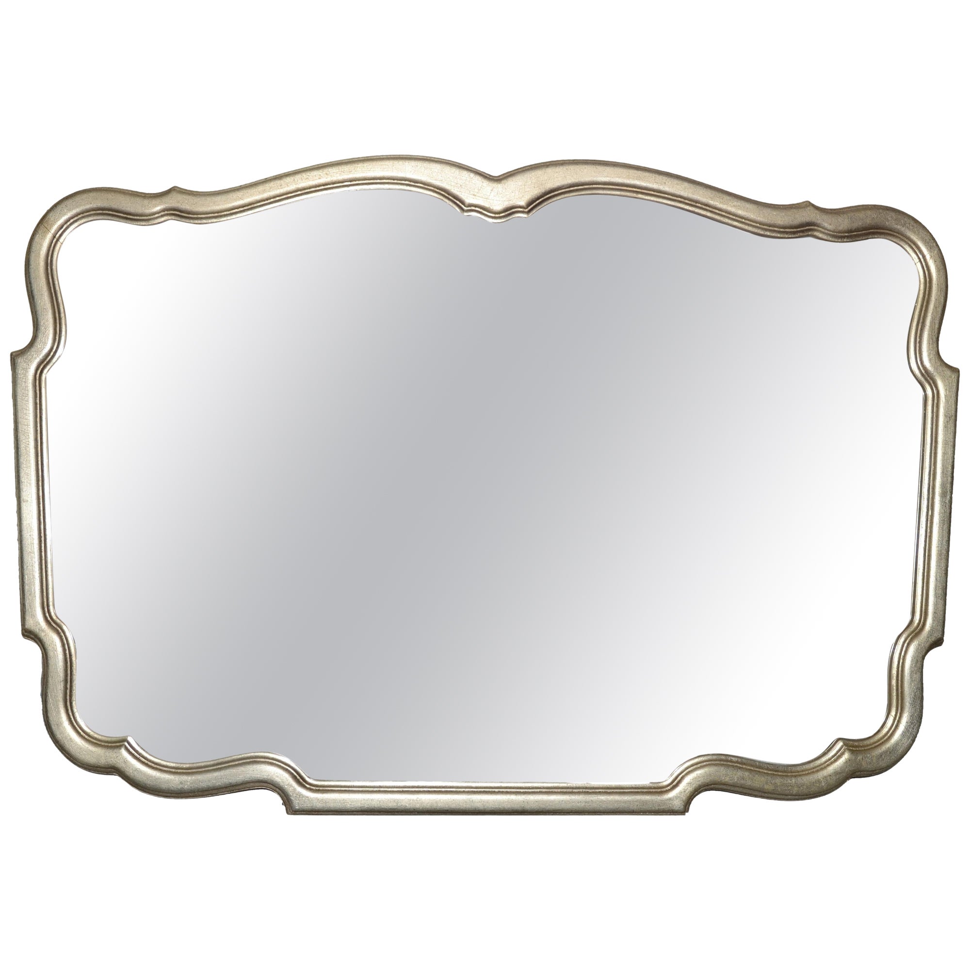 Large Vintage Curved French Provincial Silver Gold Finish Wall Mirror by Karges For Sale
