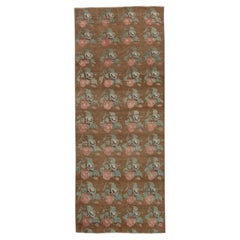 Alfombra Turca Oushak Vintage de Lana Tejida a Mano Marrón y Rosa 3'10" x 9'1"