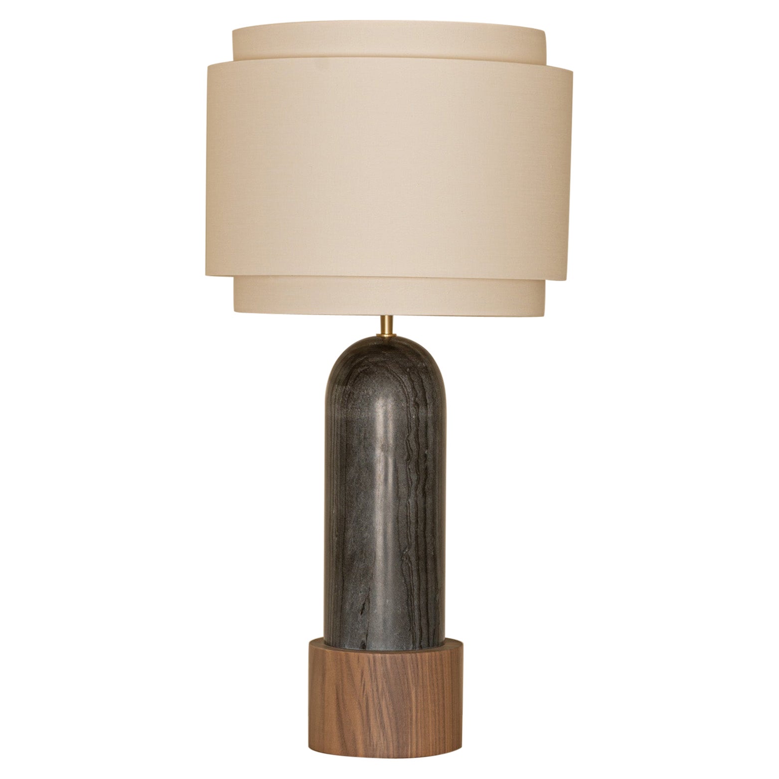 Black Marble And Walnut Base Pura Kelo Double Table Lamp by Simone & Marcel For Sale
