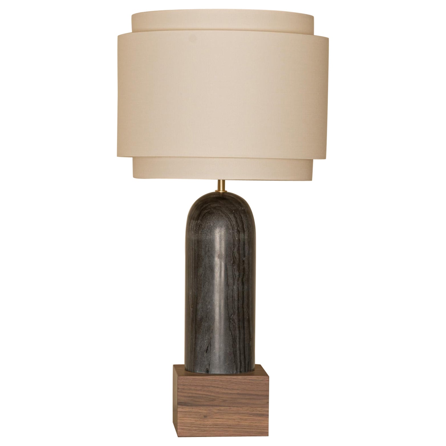 Black Marble And Walnut Base Pura Kelo Double Table Lamp by Simone & Marcel For Sale