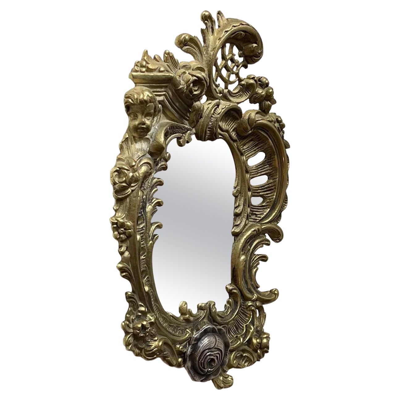 Small Italian Vanity Wall Mirror in Brass and Silver For Sale