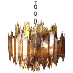Brutalist Plasma Torch Cut Brass and Copper Chandelier 12