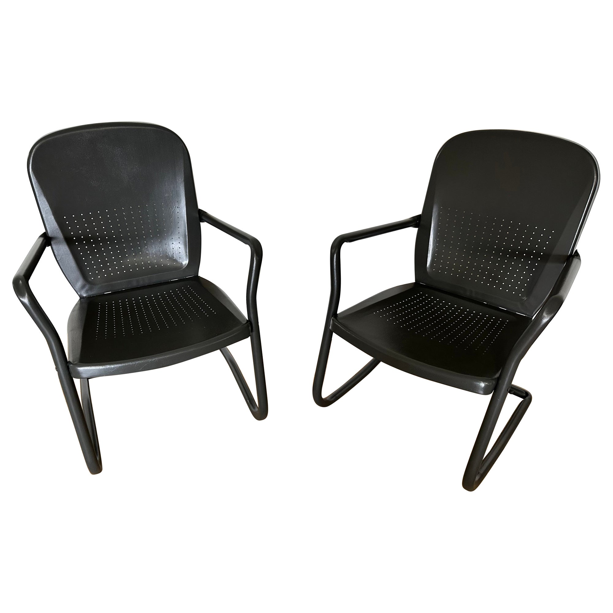 Pair of Mid-Century Modern Cantilevered of Metal Patio or Garden Rocking Chairs For Sale