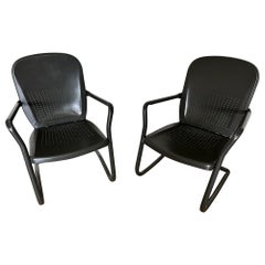 Retro Pair of Mid-Century Modern Cantilevered of Metal Patio or Garden Rocking Chairs