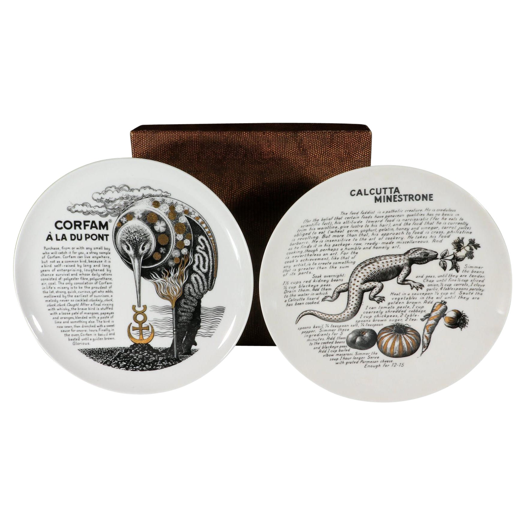Piero Fornasetti Platos de cocina de porcelana-Calcutta Minestrone y Corfam Du Pont en venta