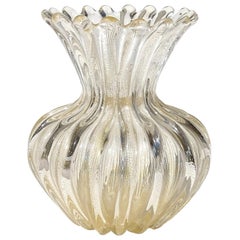 Vintage Seguso Vetri d'Arte Murano Signed Gold Flecks Italian Art Glass Flower Vase