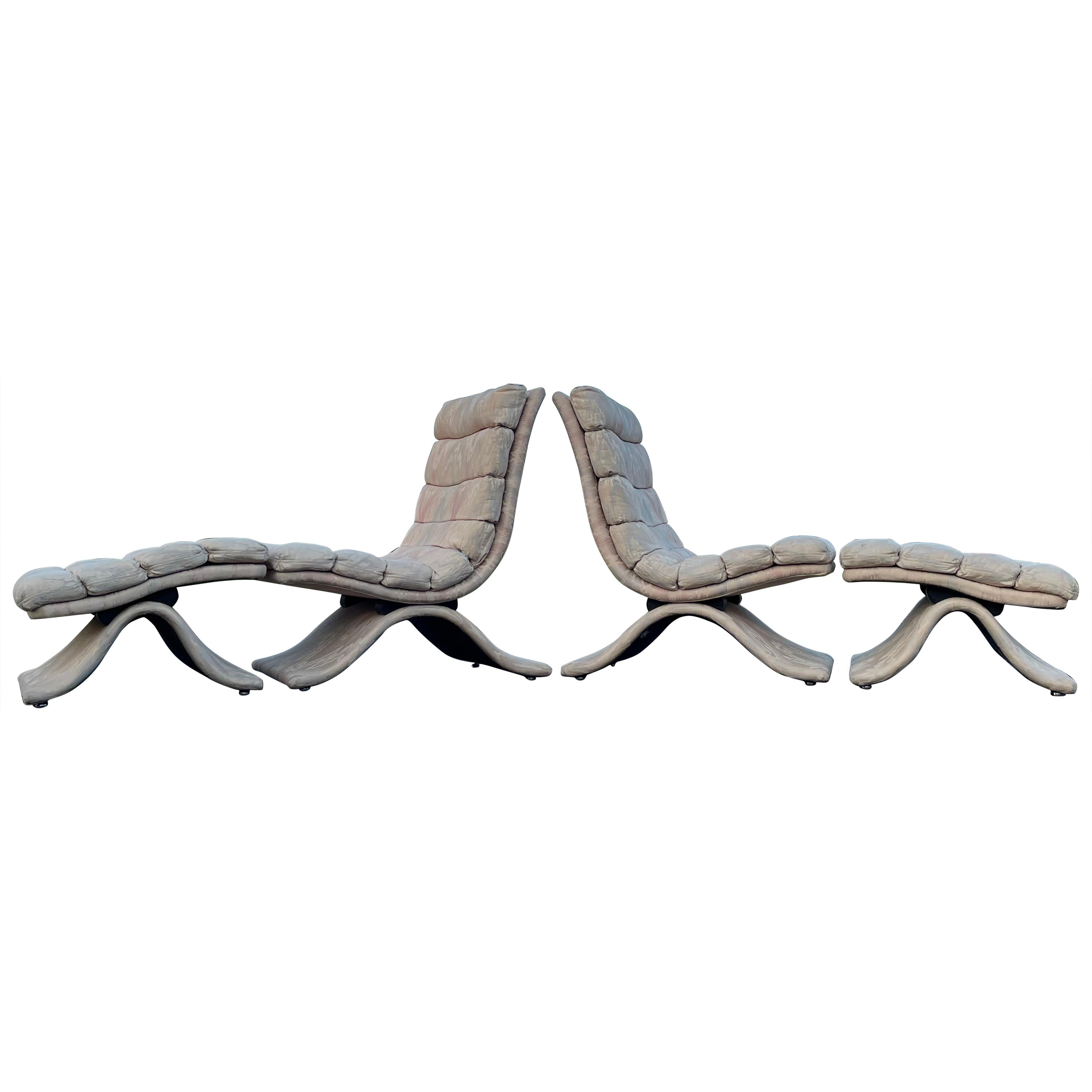1980s Postmodern Drexel Scoop Lounge Chair & Foot Stool-A Pair 