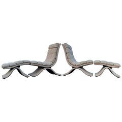 1980s Postmodern Drexel Scoop Lounge Chair & Foot Stool-A Pair 