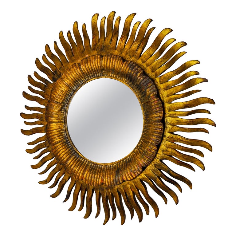 Sun King Mirror in Solid Wood with Antique Gold Paint For Sale at 1stDibs