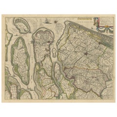 Antique Map of Delfland, Schieland and Islands of Zuid-Holland, the Netherlands