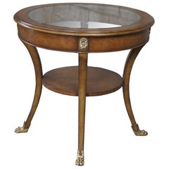 Maitland Smith French Empire Walnut Burl & Glass Claw Foot Gueridon Side Table