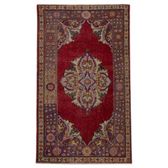 Red Multicolor Handwoven Wool Vintage Turkish Oushak Rug 4' x 6'6"