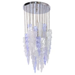 Ice effect murano glass chandelier by Mazzega 1970s