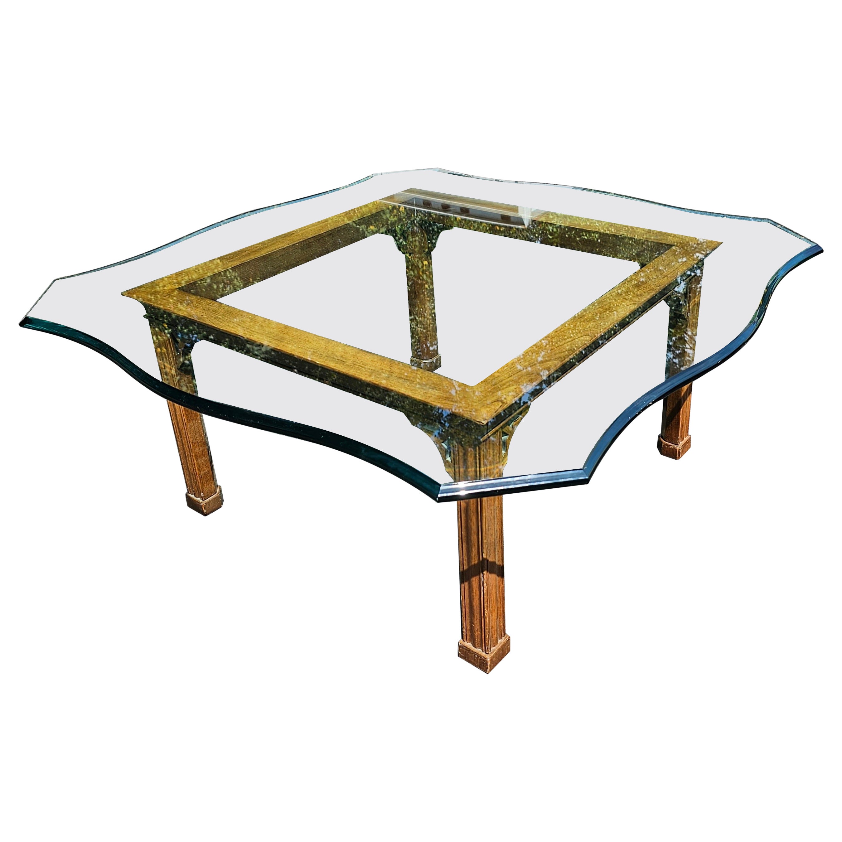 Stickley Chippendale Walnut and Tempered and Ogee Cut Glass  Top Coffee Table For Sale