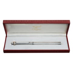 Vintage Must de Cartier Silver Plated Vendome Crosshatch Cisele Ball Point Pen.