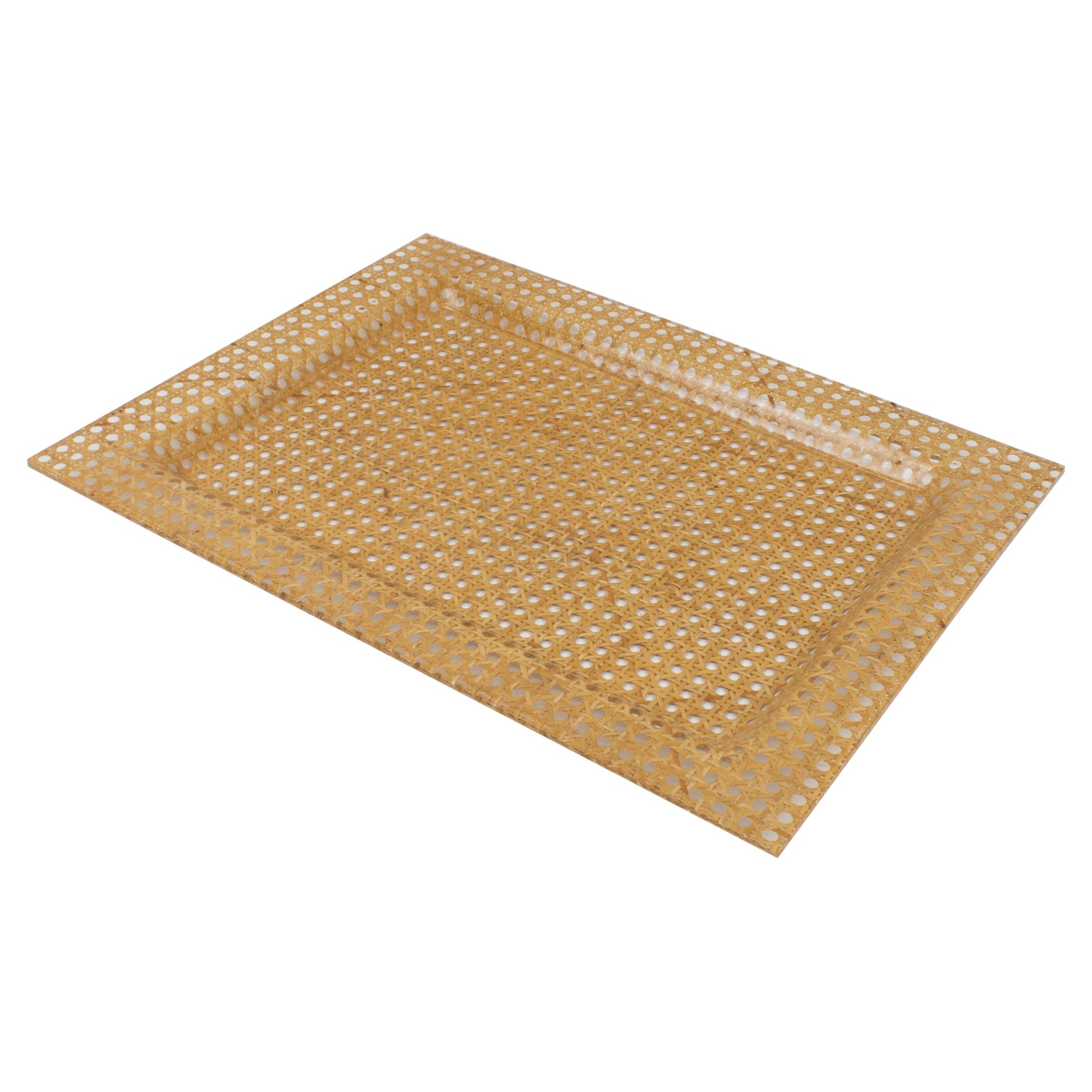 Barware Serving Tray Lucite and Rattan, Italy 1970s For Sale