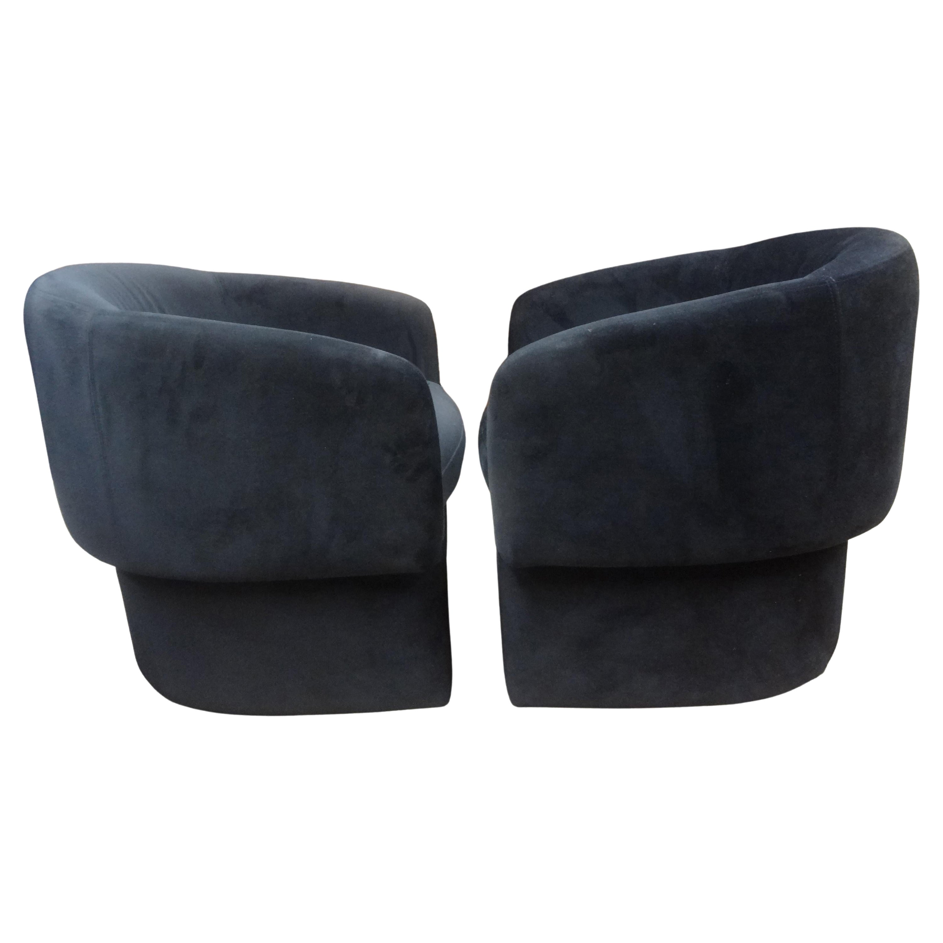 Pair Of Milo Baughman Inspired Postmodern Lounge Chairs On Plinths