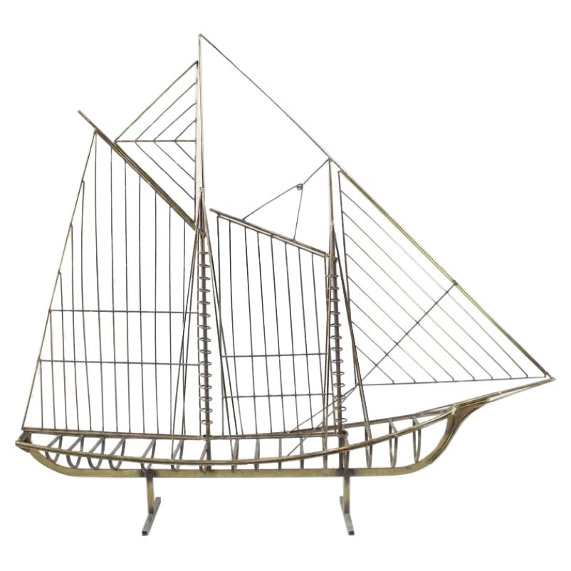 Curtis Jere Brass Ship Sculpture, Signed