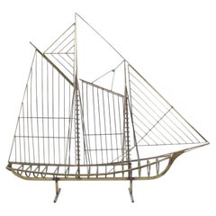 Curtis Jere Brass Ship Sculpture, Signed