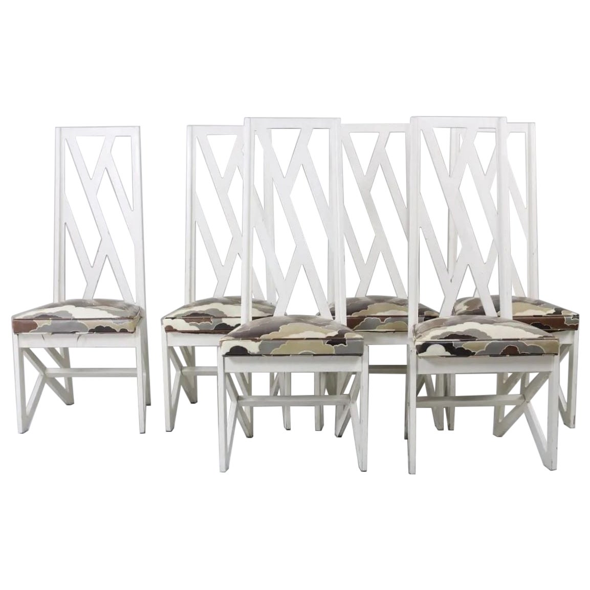 Mid Century Modern High Back Fretwork Chairs Set of 6 For Sale
