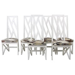 Used Mid Century Modern High Back Fretwork Chairs Set of 6