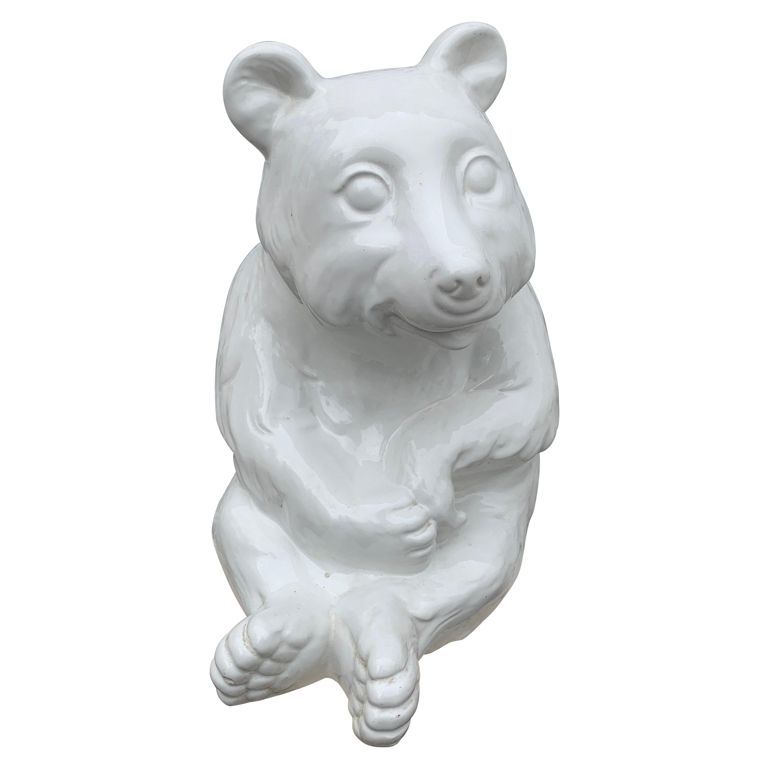 1980s Large Italian Ceramic White Bear Sculpture  For Sale