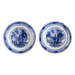 Pair of 18th Century Dutch Delft Faience Floral Plates
