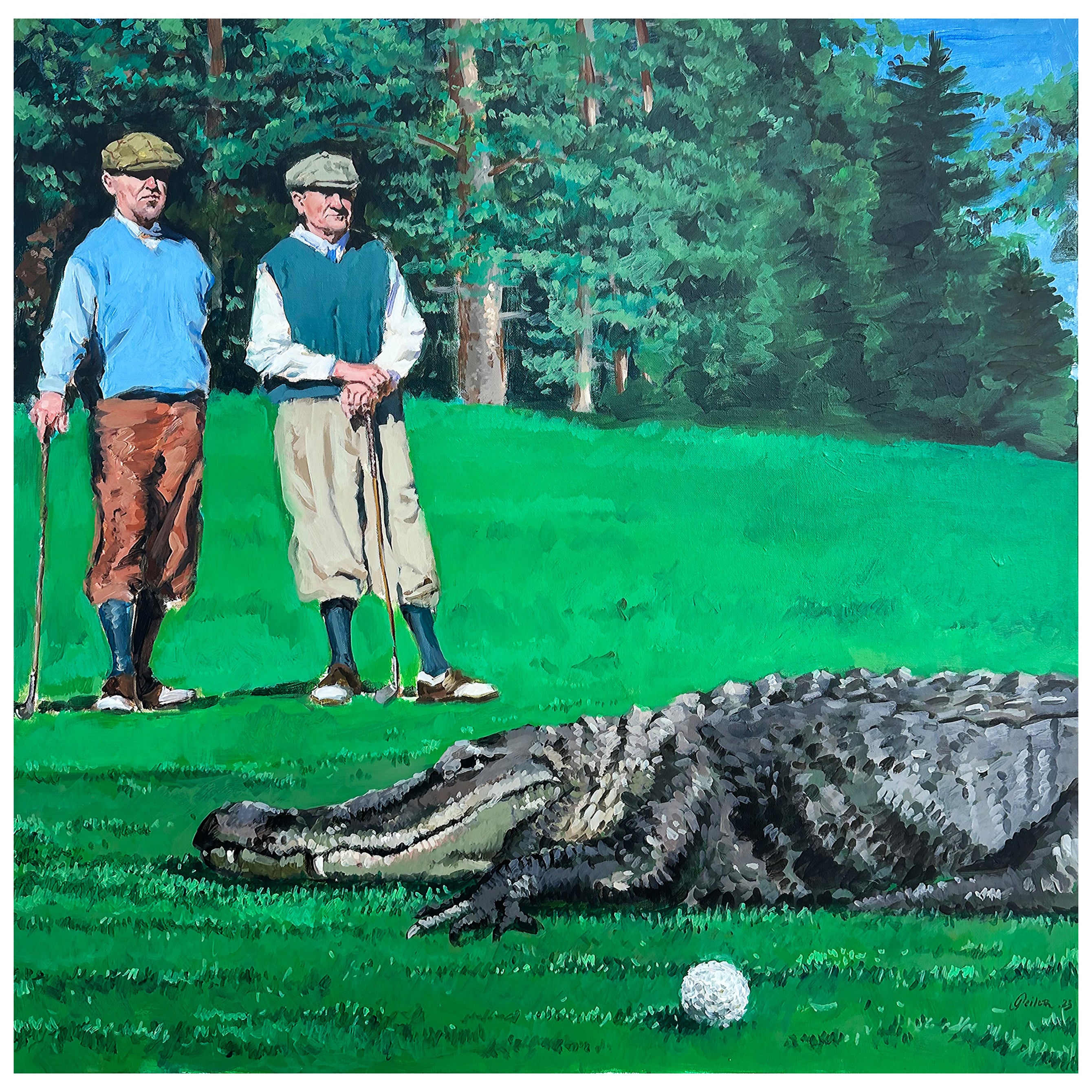 Cuban-American Artist Geiler Gonzalez Painting on Canvas, "Game Over"